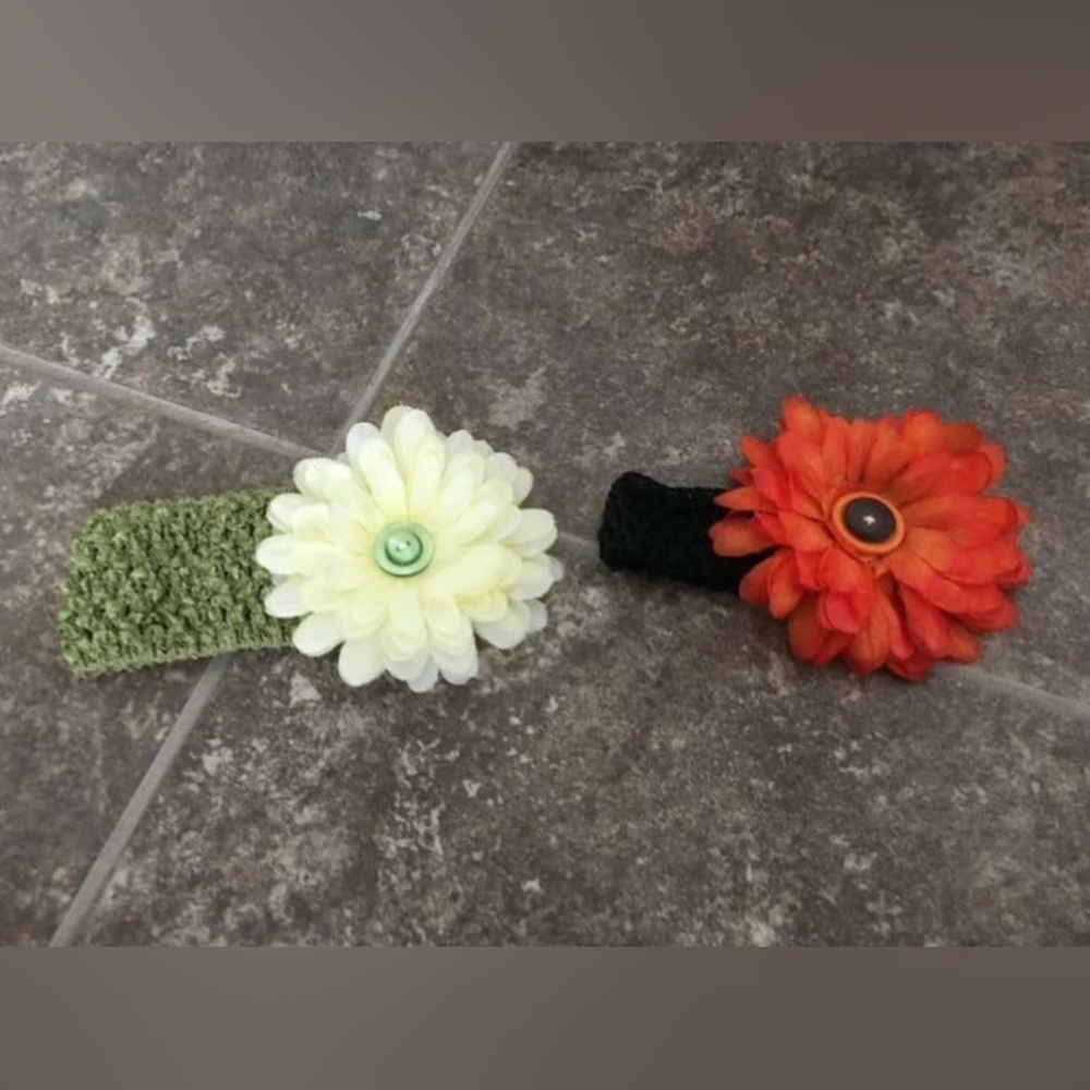 Floral Kids Headbands - Green and Orange